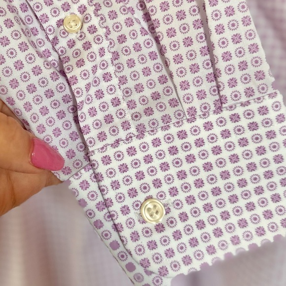 EGARA NWT XXL Slim Fit Sport Shirt • Berry Pink Purple Geo Tile Print Button Up - Picture 5 of 11